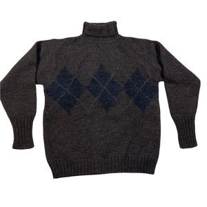 Vintage Barry Bricken Wool argyle turtleneck sweater. Size Large